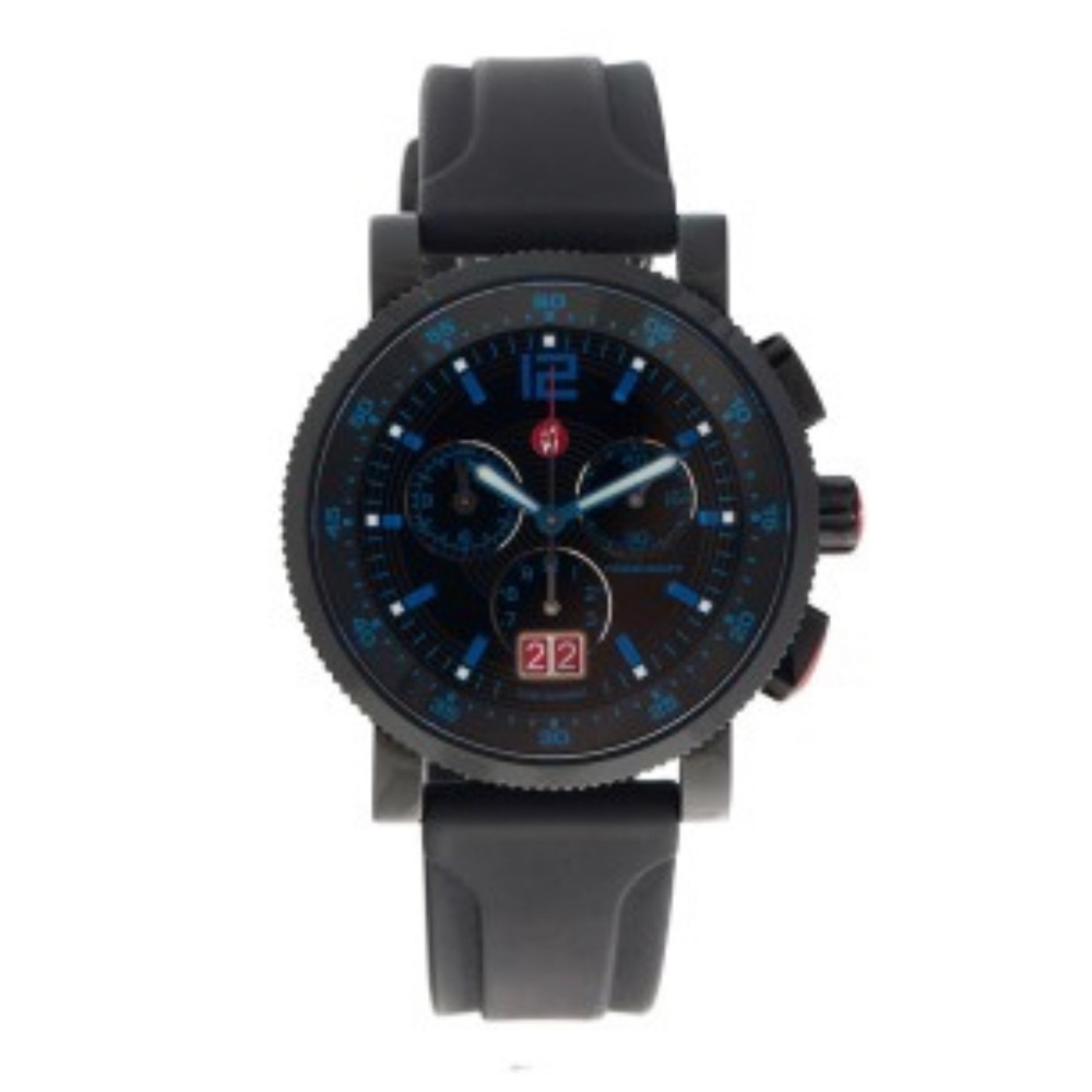 Michele Womens Black Noir Silicone Band Chronograph Watch